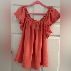 Coral Ruffle Sleeve Women's Top (Size XL)